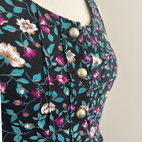 VTG 90s Friends Floral Babydoll Dress Sleeveless Tie-Back Cotton Sz XS - Picture 3 of 5